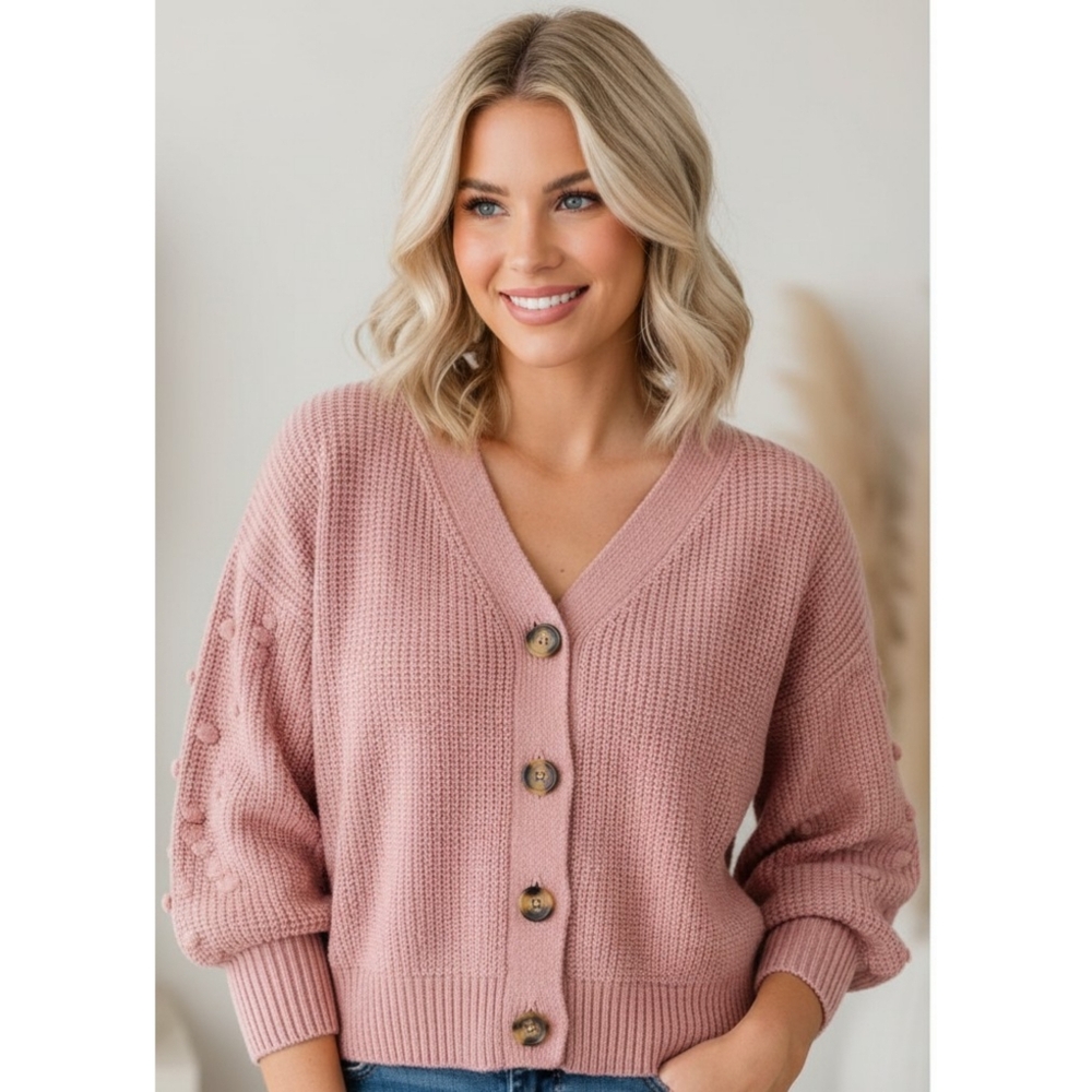 Moon & Madison Double V-neck Cropped  Cardigan Dusty Pink Size S